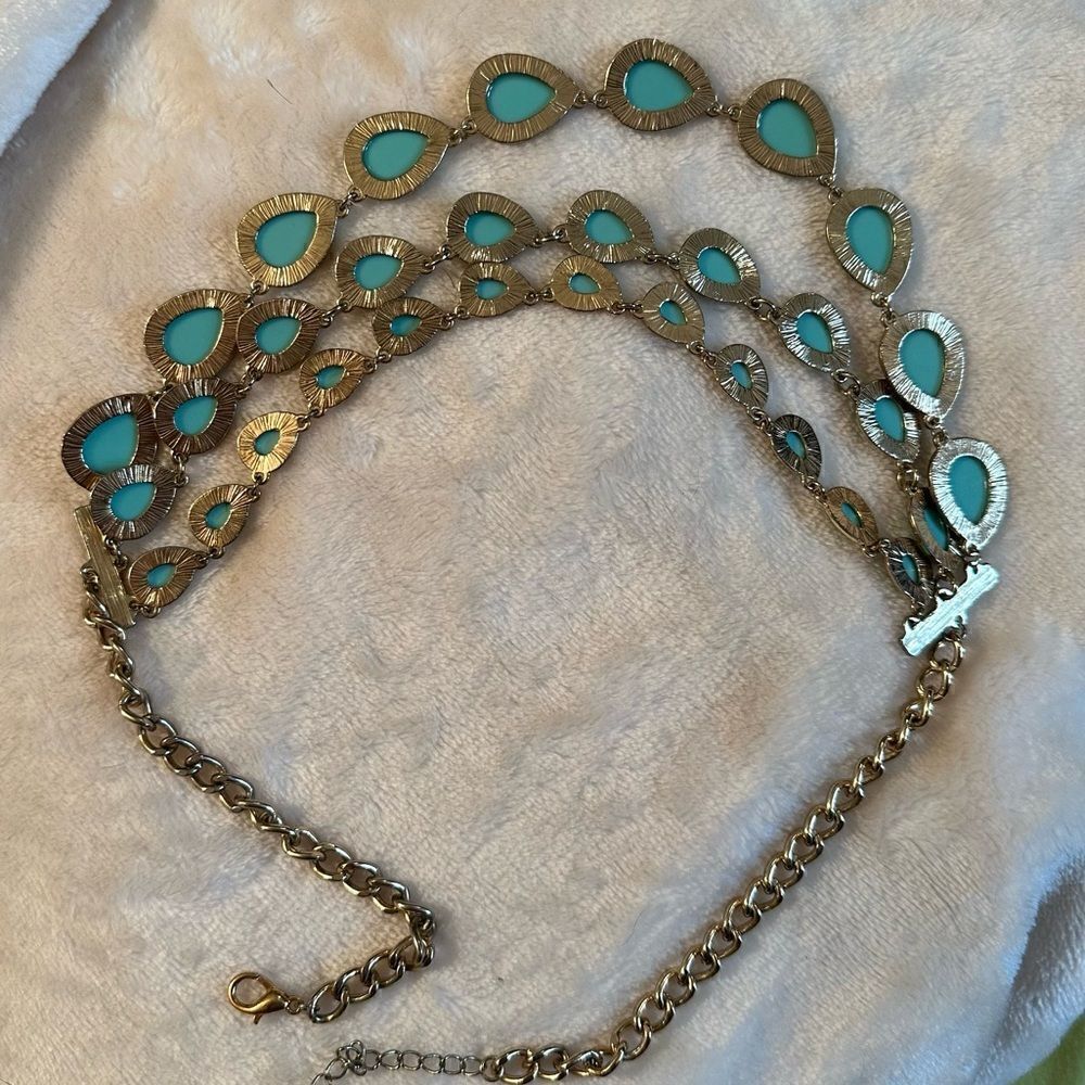 TURQUOISE & golden metal, TWO SIDED BEADED NECKLACE - Picture 4 of 4